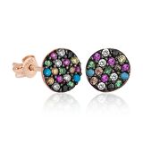 ​Lucky Life 925 Ayar Gumuss  Mix Taşlı Daire Küpe