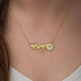 ​Lucky Life 925 Ayar Gumuss  Gold Kişiye Özel Kalpli Papatya Kolye