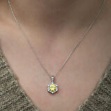 ​Lucky Life 925 Ayar Gumuss  Buğday Sarısı Baget Taşlı Kadın Kolye