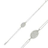 Lucky Life 925 Ayar Gumuss  Oval Beyaz Taşlı Kadın Bileklik