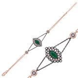 Lucky Life 925 Ayar Gumuss  Rose Mat Yeşil Taşlı Otantik Bileklik