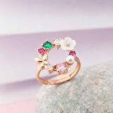 Lucky Life 925 Ayar Gumuss  Ayarlanabilir Rose Manolya Çiçeği Kadın Yüzük