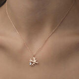 Lucky Life 925 Ayar Gumuss  Rose Tek Taşlı Uçak Kadın Kolye