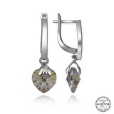 Swarovski Crystal Taşlı Lucky Life 925 Ayar Gumuss  Beyaz Kalp Sallantılı Kadın Küpe