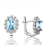 Lucky Life 925 Ayar Gumuss Turkuaz Çiçek Desenli J Kadın Küpe