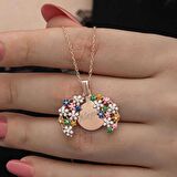 Lucky Life 925 Ayar Gumuss Rose Renkli Çiçek Kişiye Özel Kadın Kolye