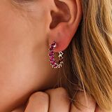 Lucky Life 925 Ayar Gumuss Pembe Taşlı Damla Çivili Kadın Küpe