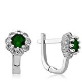 Lucky Life 925 Ayar Gumuss Yeşil Çiçek Desenli Yuvarlak J Kadın Küpe