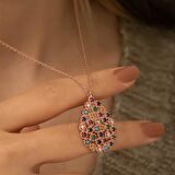 Lucky Life 925 Ayar Gumuss Rose Renkli Taşlı Damla Kolye