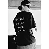 Lucky Life Unisex Baskılı Oversize T-Shirt - Siyah