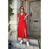 Lucky Life Kısa Kollu V Yaka Maxi Boy Elbise