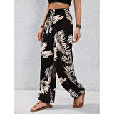 Lucky Life Yüksek Bel Bağcıklı Yaprak Desenli Süprem Pantolon