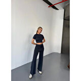Osy Modal Yumuşak Dokulu Kumaş Kısa Kollu Lucky Life Kadın Crop Rahat Pantalon Ikili Takım - Füme