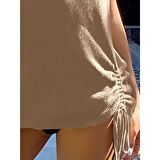 Lucky Life Kadın Eteği Büzgü Detay Boyundan Bağlamalı Mini Triko Pareo