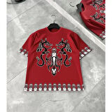 Lucky Life  Unisex Bisiklet Yaka Baskılı Oversize T-Shirt - Kırmızı