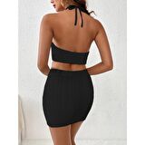 Lucky Life Kadın Kolsuz Mini Erer Crop Ikili Triko Takım