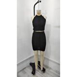 Lucky Life Kadın Kolsuz Mini Erer Crop Ikili Triko Takım