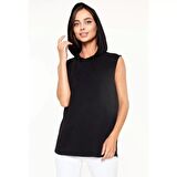 Lucky Life Unisex Kapşonlu Kolsuz Düz Oversize T-shirt - Siyah
