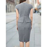 Lucky Life Kadın Kısa Kollu Kare Yakalı Ithal Krep Elbise