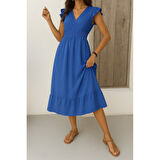 Lucky Life Kısa Kelebek Kollu Kruvaze Yakalı Lucky Life Kadın Beli Lastikli Aerobin Elbise