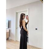 Lucky Life Kadın Sırt Dekolteli Uzun Kollu Elbise - Siyah