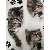 Lucky Life Kadın Kısa Kollu Kedi Ve Pati Baskılı Süprem T-shirt
