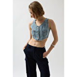 Lucky Life Denim Cepli Yelek