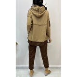 Lucky Life Kadın Kahve Kapşonlu Etek Ucu Detay Arma Ikili Takım