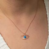 Lucky Life Gümüşş Opal Taşlı Rose Lotus Çiçeği Kolye