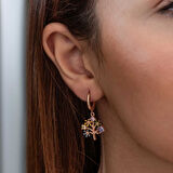 Lucky Life Gümüşh  Kadın Rose Renkli Taşlı Hayat Ağacı Kadın Küpe