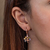 Lucky Life Gümüşh  Kadın Rose Renkli Taşlı Hayat Ağacı Kadın Küpe