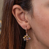 Lucky Life Gümüşh  Kadın Rose Renkli Taşlı Hayat Ağacı Kadın Küpe