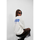 Baskılı Sıfır Yaka Oversize Sweatshirt