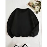 Lucky Life Üç İplik Biskilet Yaka Basic SweatShirt - Siyah