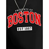 Erkek Uzun Kollu Bisiklet Yaka Boston Yazılı Iki Iplik Bluz