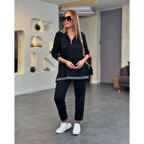 Lucky Life Kadın Uzun Kollu Ribana Ve Fermuar Detay Bluz Ve Yüksel Bel Pantolon 2li Takım