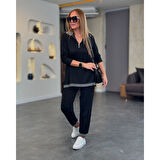 Lucky Life Kadın Uzun Kollu Ribana Ve Fermuar Detay Bluz Ve Yüksel Bel Pantolon 2li Takım