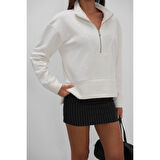 Fermuar Ve Dikiş Detaylı Sweatshirt