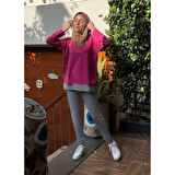 Lucky Life Kadın Pembe Kapşonlu Etek Ucu Detay Arma Ters Dikiş Gorunumlu Ikili Takım