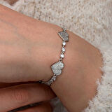 Lucky Life Gümüş Zirkon Taşlı Sıralı Kalp Kadın Bileklik