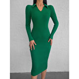 Lucky Life Kadın Uzun Kollu Yakalı Triko Elbise