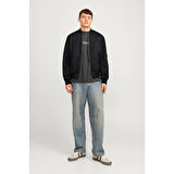 Unisex İçi Astarlı Düz Bomber Ceket - Siyah