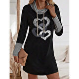 Lucky Life Kadın Uzun Kollu Balıkçı Yaka Bağcıklı Iki Iplik Elbise