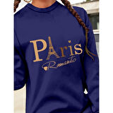 Lucky Life Kadın Uzun Kollu Bisiklet Yaka Yazılı Kısa Viskon Iki Iplik Elbise