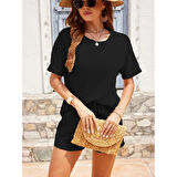 Lucky Life Kadın Kısa Kollu Bisiklet Yaka Alt Ve üst Waffle Ikili Takım