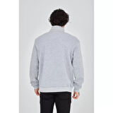 Erkek Yarım Fermuarlı Baskılı Sweat - Gri