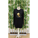 Lucky Life Kadın Uzun Kollu Bisiklet Yaka Ayı Desenli Viskon Iki Iplik Elbise