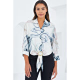 Lucky Life Kadın Oversize Dökümlü Crop Saten Gömlek 906 - İndigo
