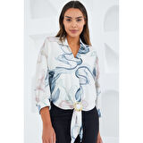Lucky Life Kadın Oversize Dökümlü Crop Saten Gömlek 906 - İndigo