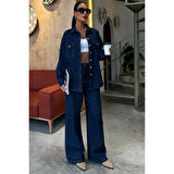 Gömlek Ve Palazzo Pantolon Lucky Life Kadın Klasik Denim Takım 